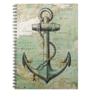 Antique Nautical Map with Anchor Notebook