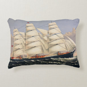 Antique Nautical Sailing Ship Currier & Ives Accent Pillow