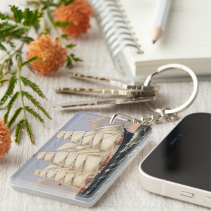 Antique Nautical Sailing Ship Currier & Ives Keychain