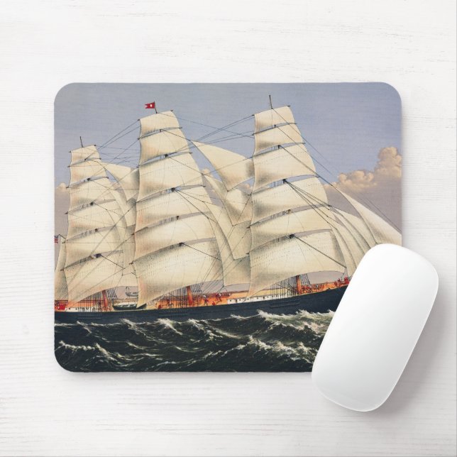 Antique Nautical Sailing Ship Currier & Ives Mouse Pad (With Mouse)