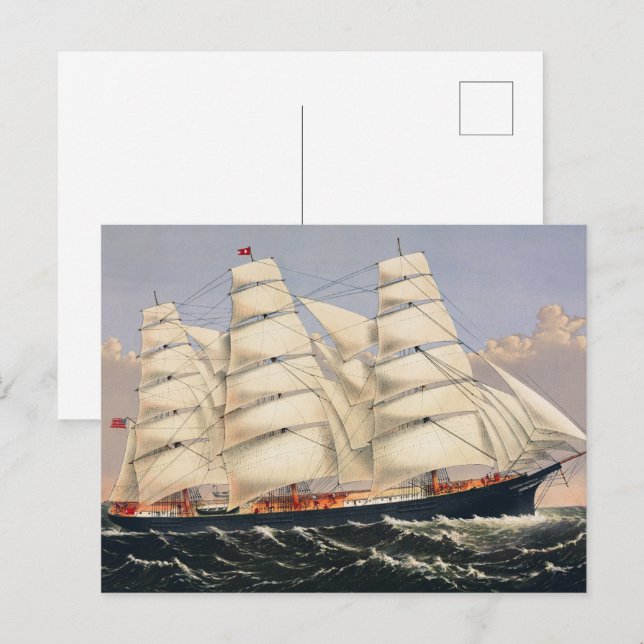 Antique Nautical Sailing Ship Currier & Ives Postcard (Front/Back)
