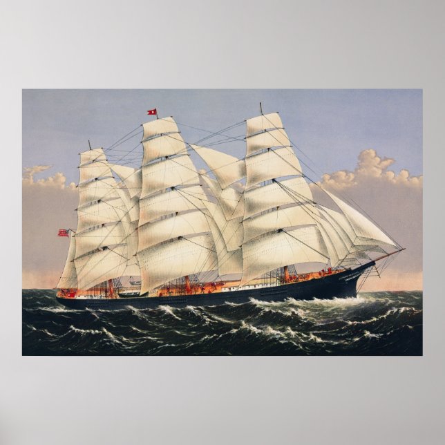 Antique Nautical Sailing Ship Currier & Ives Poster (Front)