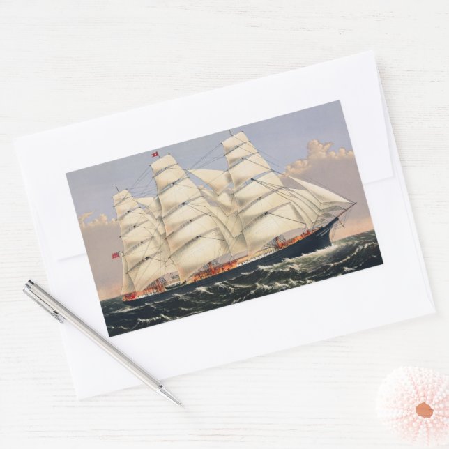 Antique Nautical Sailing Ship Currier & Ives Sticker (Envelope)
