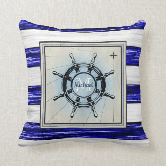 Antique nautical ships wheel monogram design, throw pillow