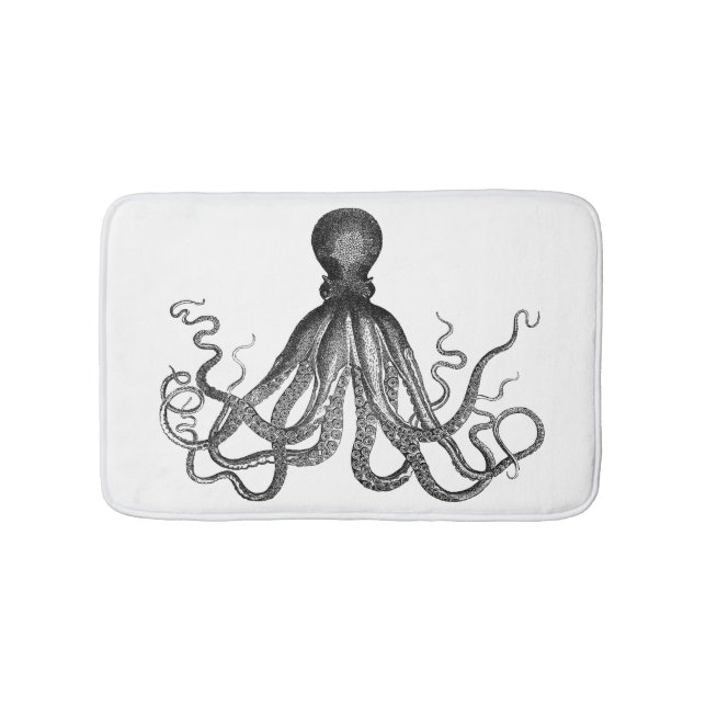 Antique Nautical Steampunk Octopus Vintage Kraken Bath Mat (Front)