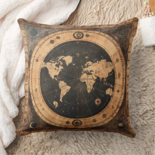 Antique Nautical World Globe Moon Navigation Map Throw Pillow