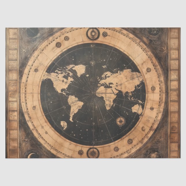 Antique Nautical World Globe Moon Navigation Map Tissue Paper (Front)