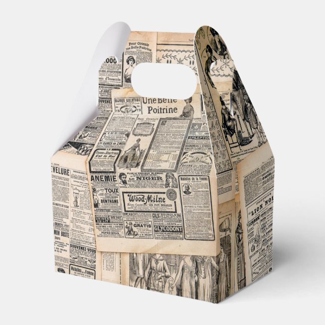 Antique Newspaper Advertisement Sheets Decoupage Favor Box (Front Side)