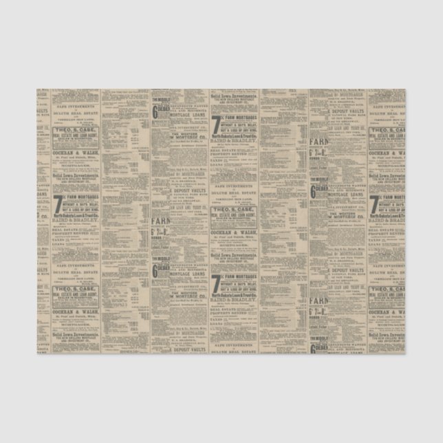 Antique Newspaper Advertisement Tissue Paper (Front)