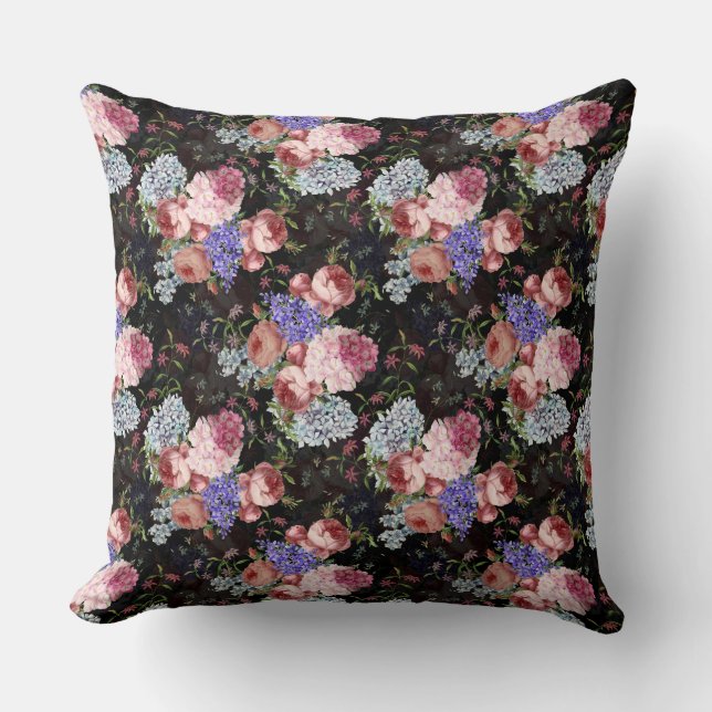 Antique Nostalgic Redouté Roses and Lilacs Throw Pillow (Front)
