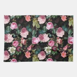 Antique Nostalgic Redouté Roses Pattern black Kitchen Towel