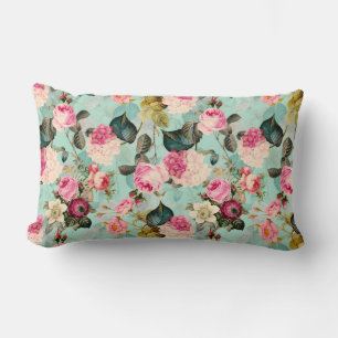 Antique Nostalgic Redouté Roses Pattern mint Lumbar Pillow
