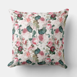 Antique Nostalgic Redouté Roses Pattern pink Throw Pillow