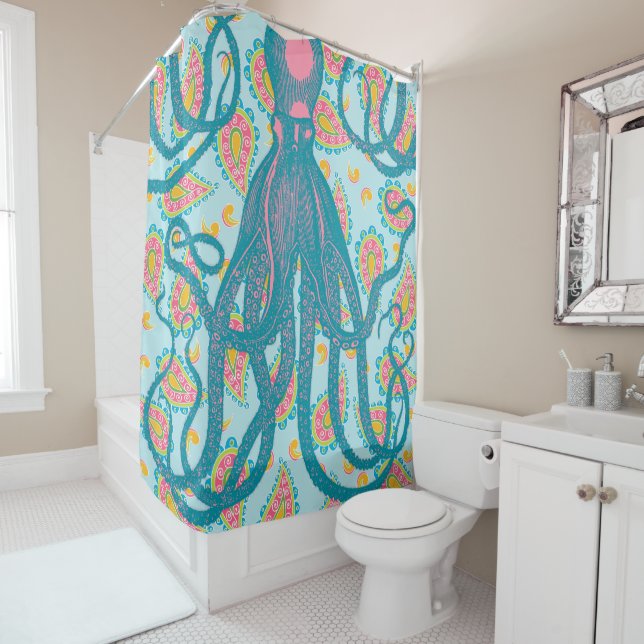 Antique Octopus on Blue Paisley (In Situ)