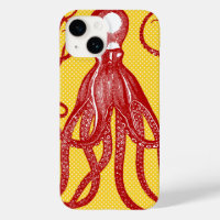 Antique Octopus on Yellow Microdot