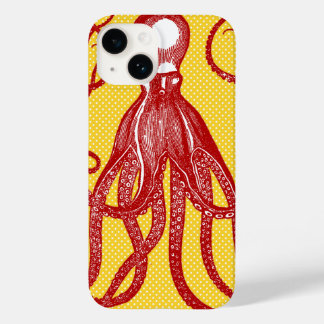 Antique Octopus on Yellow Microdot Case-Mate iPhone 14 Case