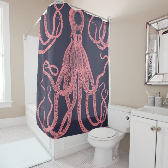 Antique Octopus Pink on Blue (In Situ)