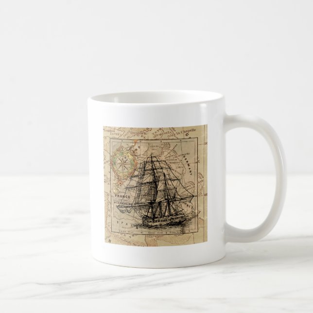 Antique Old General France Map & Ship Coffee Mug (Right)