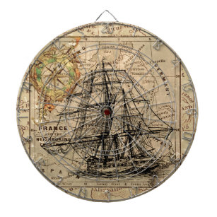 Antique Old General France Map & Ship Dartboard
