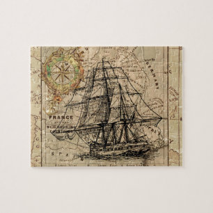 Antique Old General France Map & Ship Jigsaw Puzzle