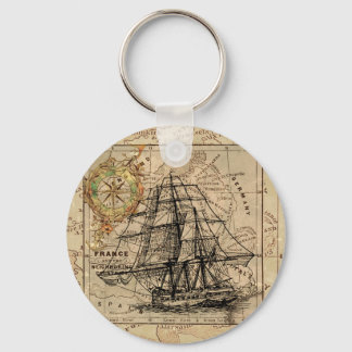 Antique Old General France Map & Ship Keychain