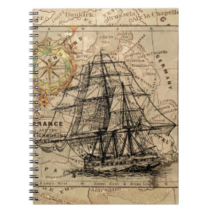 Antique Old General France Map & Ship Notebook