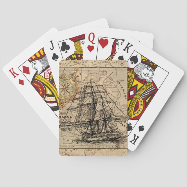Antique Old General France Map & Ship Playing Cards (Back)