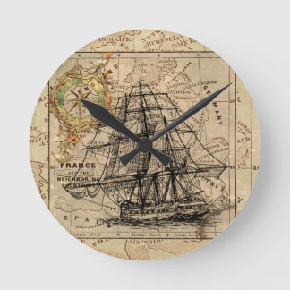 Antique Old General France Map & Ship Round Clock