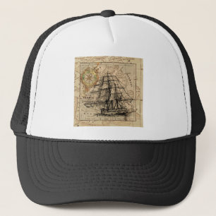Antique Old General France Map & Ship Trucker Hat
