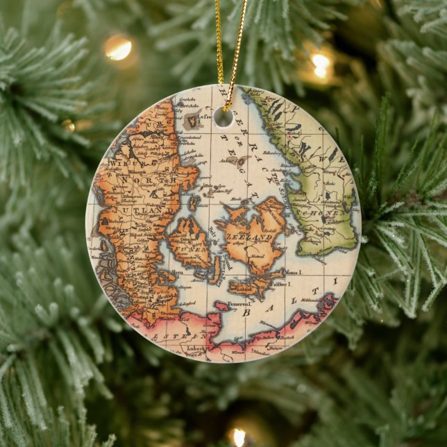 Antique Old Map Inspired (10) Ceramic Ornament (Tree)
