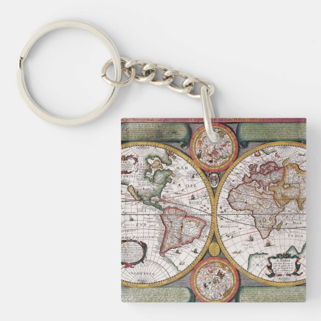 Antique Old Map Inspired (12) Keychain (Front)
