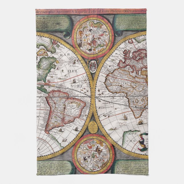 Antique Old Map Inspired (12) Kitchen Towel (Vertical)