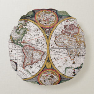 Antique Old Map Inspired (12) Round Pillow