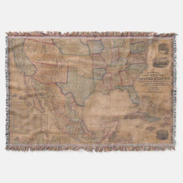 Antique Old Map Inspired (13) Throw Blanket (Front)