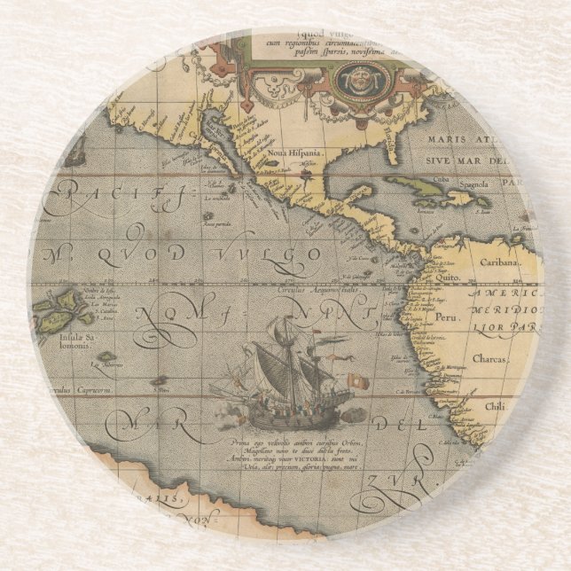 Antique Old Map Inspired (14) Luggage Tag Coaster (Front)