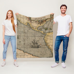 Antique Old Map Inspired (14) Luggage Tag Fleece Blanket