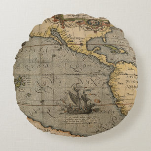 Antique Old Map Inspired (14) Luggage Tag Round Pillow