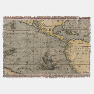 Antique Old Map Inspired (14) Luggage Tag Throw Blanket