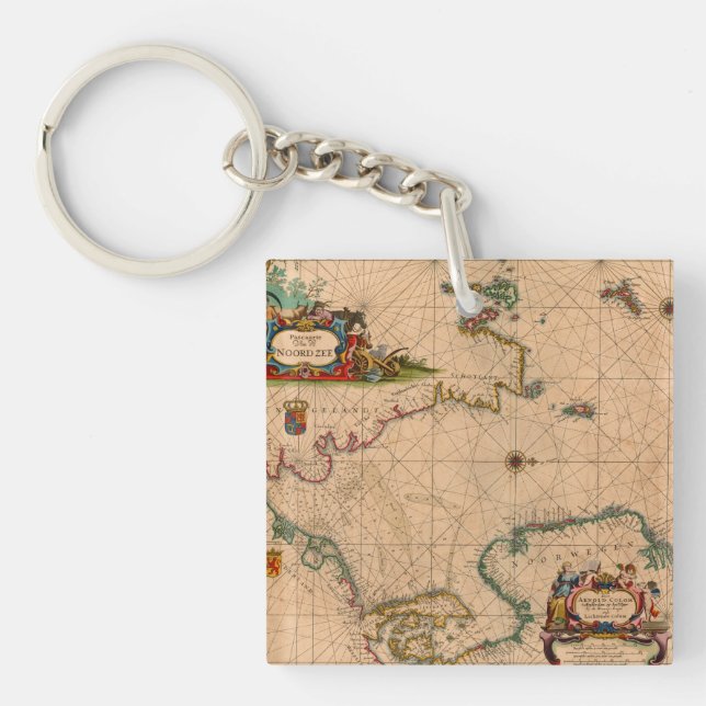 Antique Old Map Inspired (1) Keychain (Front)