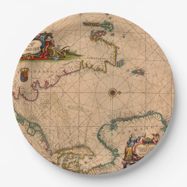 Antique Old Map Inspired (1) Paper Plate (Front)