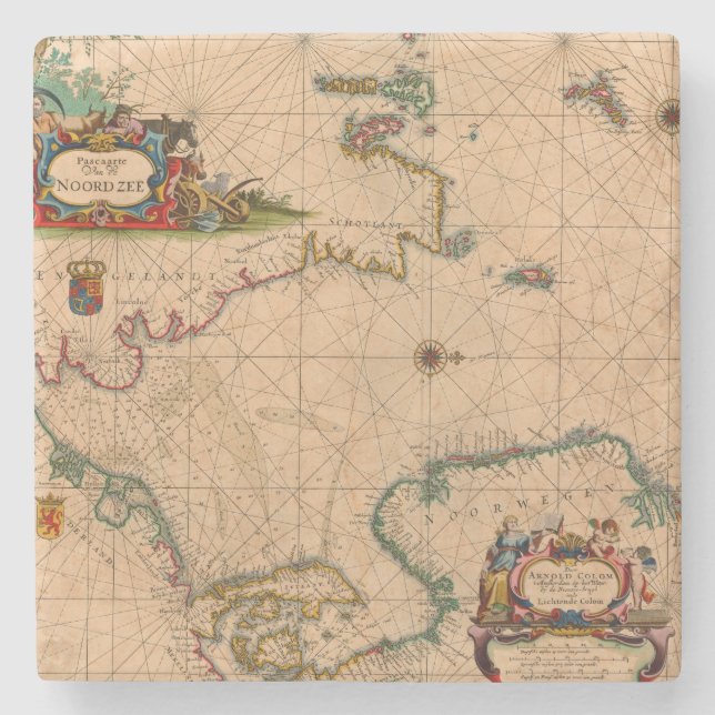 Antique Old Map Inspired (1) Stone Coaster (Front)