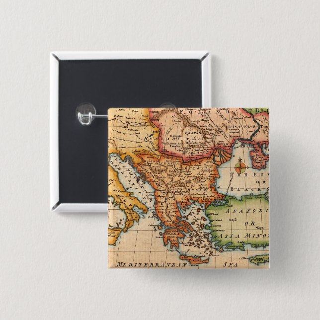 Antique Old Map Inspired (2) 2 Inch Square Button (Front & Back)