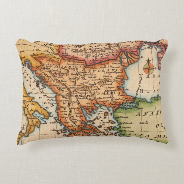 Antique Old Map Inspired (2) Accent Pillow (Front)