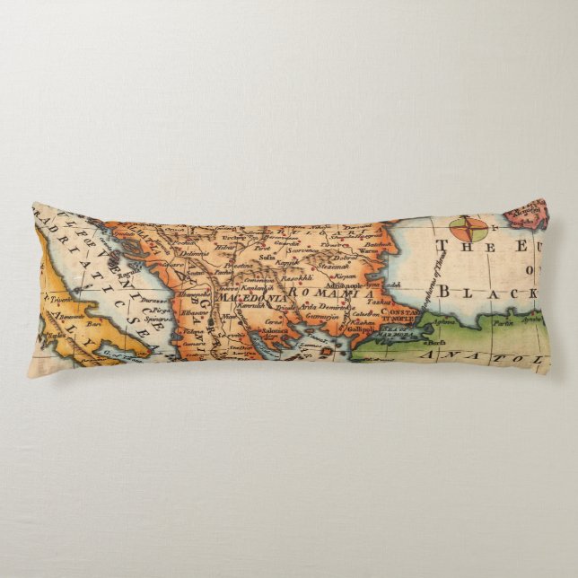 Antique Old Map Inspired (2) Body Pillow (Front)