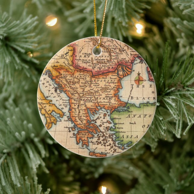 Antique Old Map Inspired (2) Ceramic Ornament (Tree)