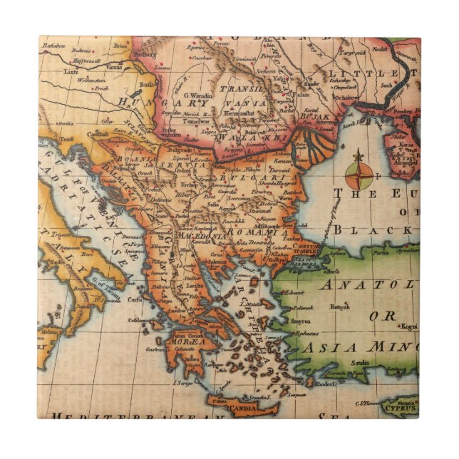Antique Old Map Inspired (2) Tile (Front)