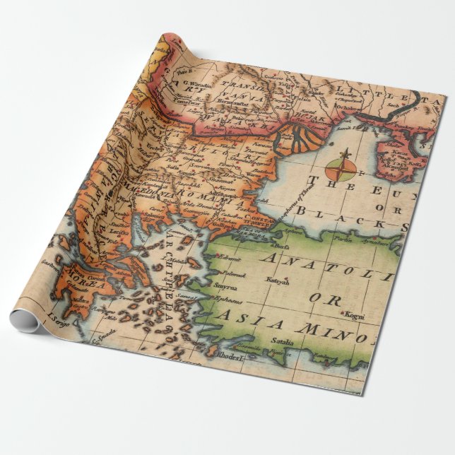 Antique Old Map Inspired (2) Wrapping Paper (Unrolled)