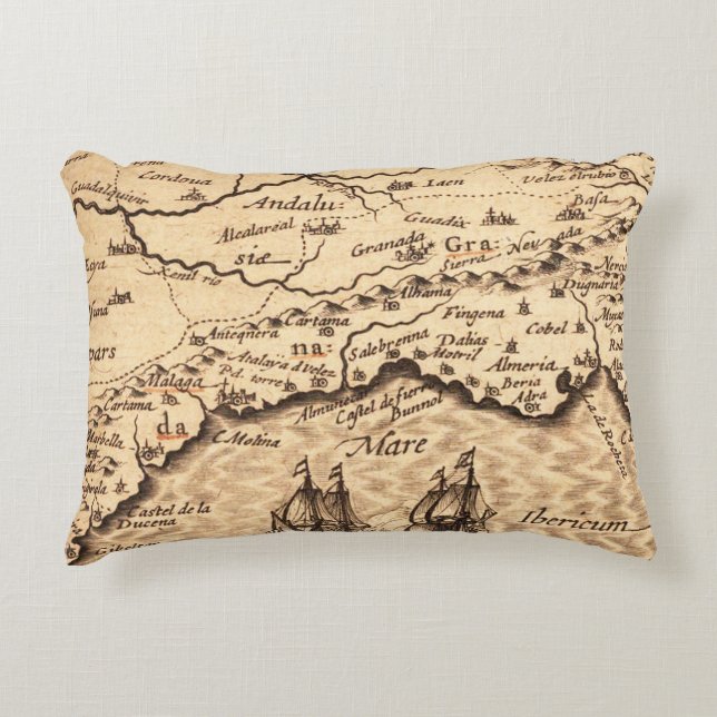 Antique Old Map Inspired (3) Accent Pillow (Front)
