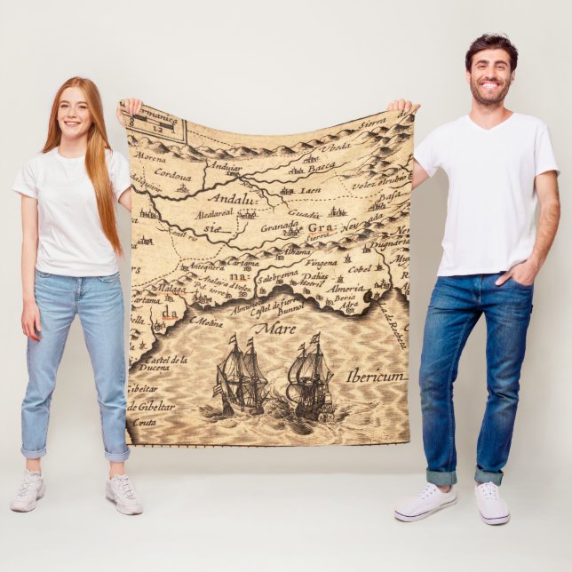 Antique Old Map Inspired (3) Fleece Blanket (In Situ)