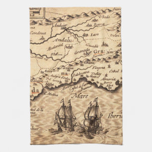 Antique Old Map Inspired (3) Kitchen Towel